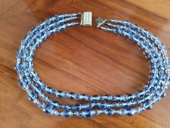 Collier vintage 3 rangs de perle de verre bleu - … - image 7