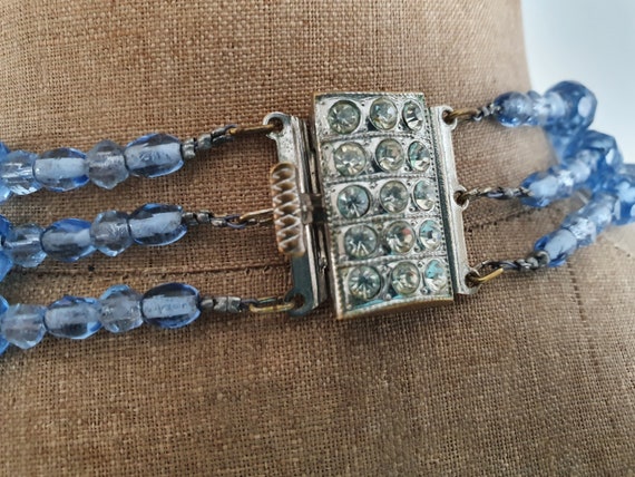 Collier vintage 3 rangs de perle de verre bleu - … - image 5