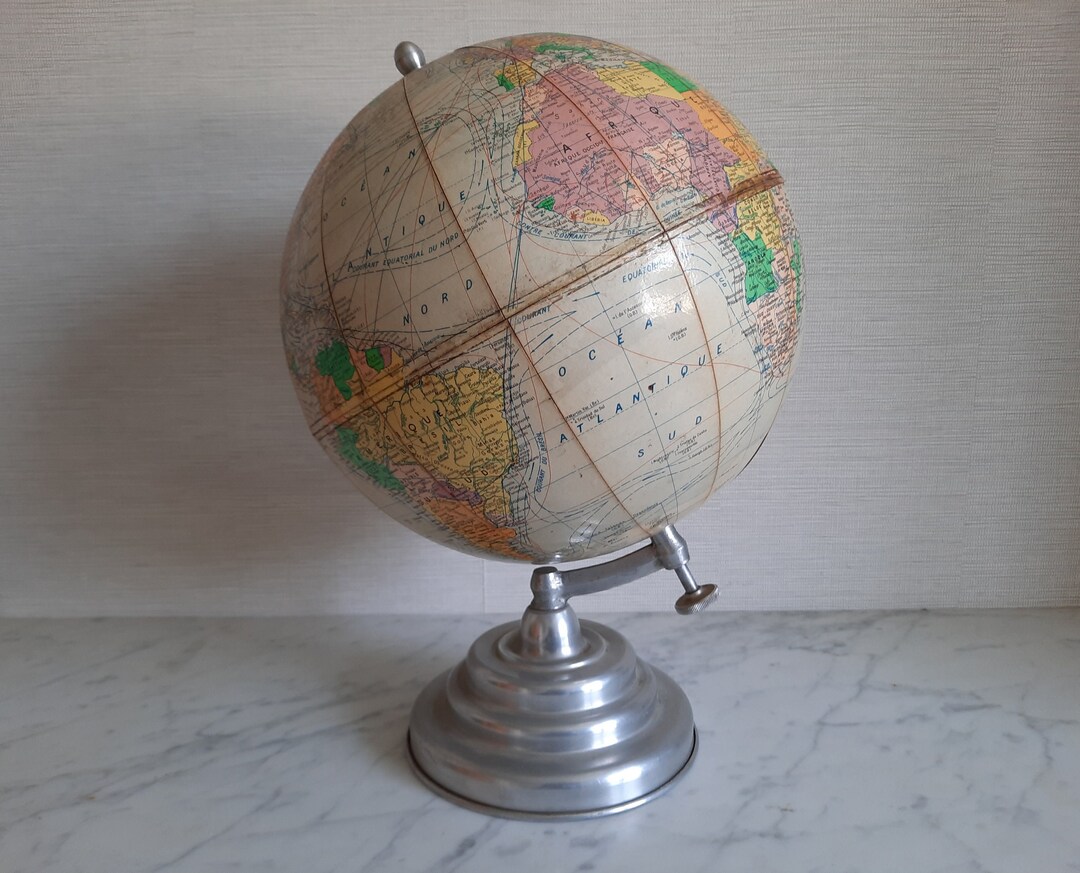 Globe Around 1920 Base Alu World Map Girard Barrier Thomas Etsy