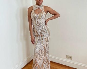 champagnerfarbenes Paillettenkleid