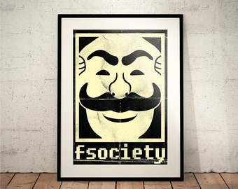 mr robot fsociety print movie poster film posters dorm room ideas wall decor christian slater rami malek vintage prop