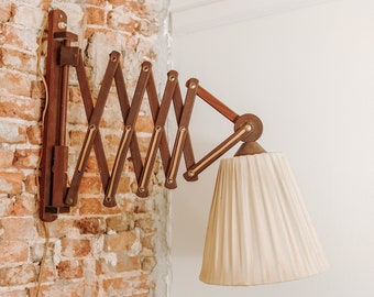 Teakhouten vintage schaarlamp (excl kap)