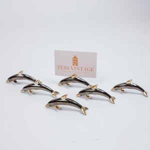 Set mit 6 Vintage-Namenskartenhaltern mit „Delfinen“.