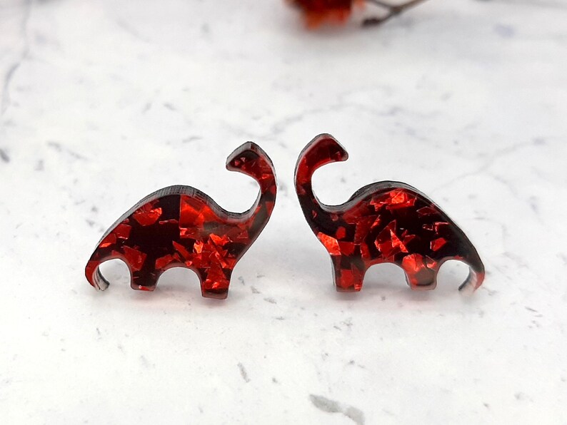 Flame Red Dinosaur Earrings Gift Box Dinosaur Stud Earrings Etsy