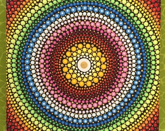 Mandala Rainbow 15cm - colorful handpainted Dotting-Mandala on canvas as a gift, for meditation, yoga or decoration just for you