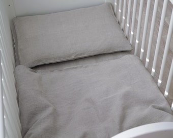 100% Lithuanian Linen Duvet Cover for Baby, Natural Flax Crib Bedding, Softened Organic Toddler Bedding, Premium European Linen Nursery