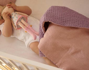 Dusty Lilac Waffle Baby Blanket | Linen Quilt | Natural Cotton Fill | 5 Sizes: Stroller to Toddler | Nursery Bedding | Baby Shower Gift