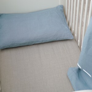 Linen nursery bedding. Baby bedding set. Soft stonewashed bed set for kids. Natural bedding. Baby shower gifts. Baby boy gift. Blue bedding