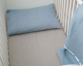 Linen Duvet Cover for Baby & Toddler | Softened Crib Bedding | Dusty Blue Nursery Linen | Eco-Friendly Kids Duvet | Soft Aurora Linen