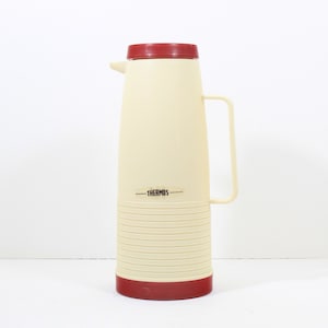 1970s Red and White Thermos Flask, Large Vintage Themos Flask