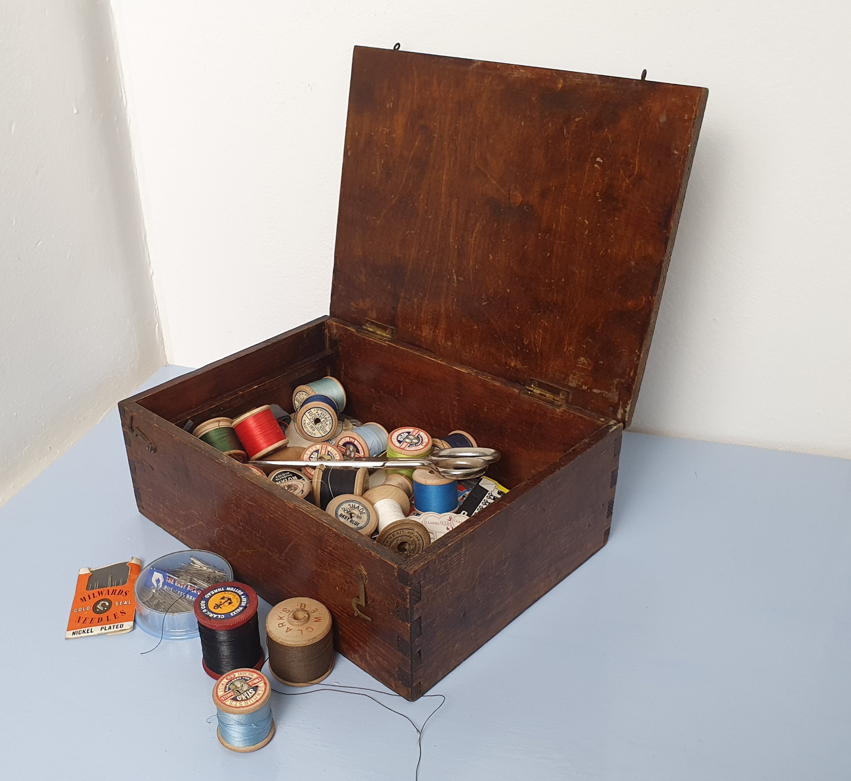 Antique Wooden Sewing Box With Vintage Sewing Supplies Sewing Etsy