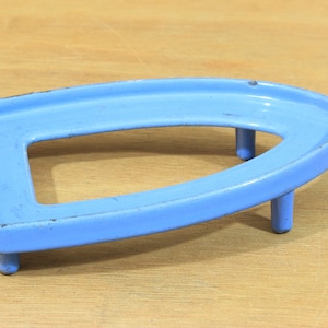 Blue Enamel Flat Iron Trivet, Cast Iron Trivet