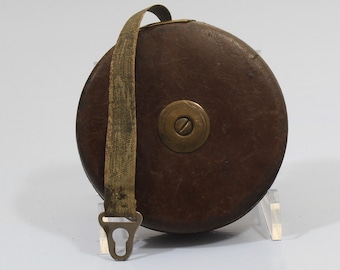 Vintage 66ft Tape Measure in Brown Leather Case - Rabone Chesterman Tape Measure