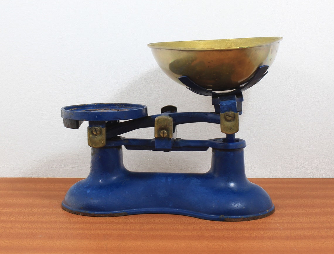 Blue Victor Scales Vintage Cast Iron and Brass Kitchen Scales Etsy