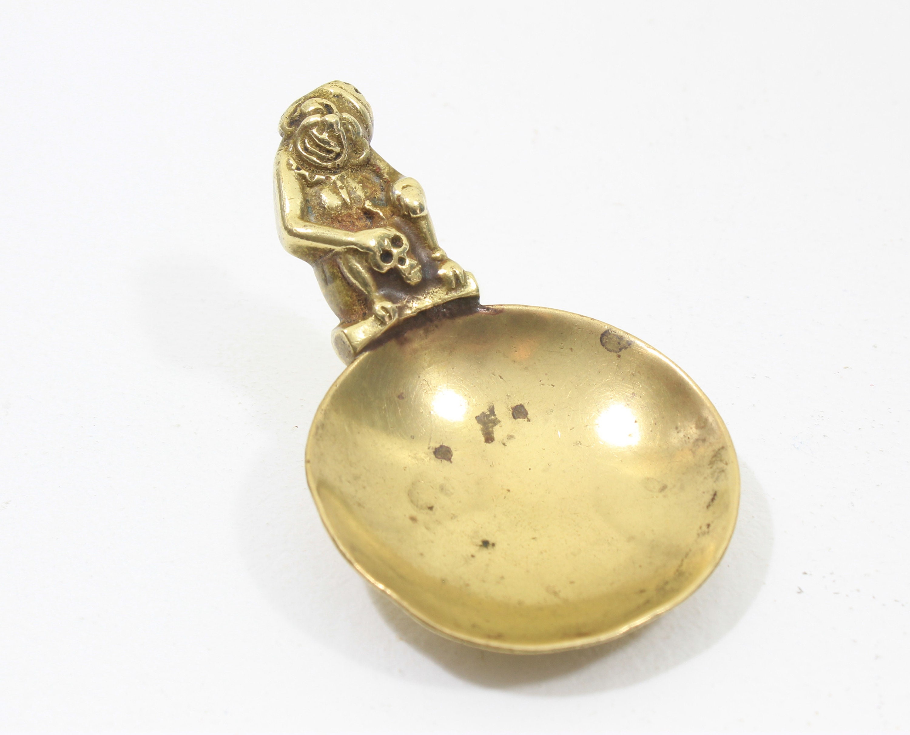 Brass Tea Caddy Spoon With Monkey Handle Etsy