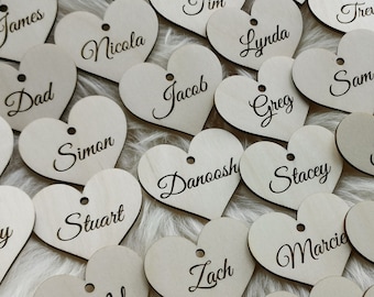 Personalized Wooden Hearts Table Names, Wedding Favor Tags, Personalized Tags, Rustic Tags, Wedding Hearts Tags, Wedding Gift Tags, L17