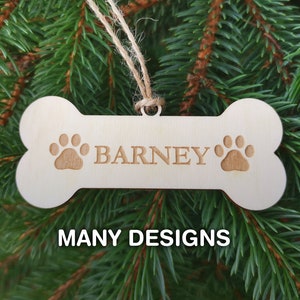 Nom personnalisé Chien Noël Ornement Bone Shape with Paw Print, Dog Custom Christmas Decoration for Pet Lovers, A5 Style 1