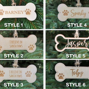 Personalized Name Dog Christmas Ornament Bone Shape with Paw Print, Dog Custom Christmas Decoration for Pet Lovers, A5