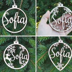 Personalised CHRISTMAS Pendants Laser Cut Wooden Personalized Christmas Bauble For Crafts And Decoration, C8