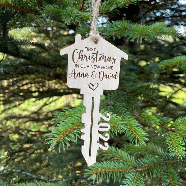 Our New Home Ornament, First Christmas in Our New Home Ornament, Christmas Key Ornament, New House Ornament, Wooden House Ornament , C312