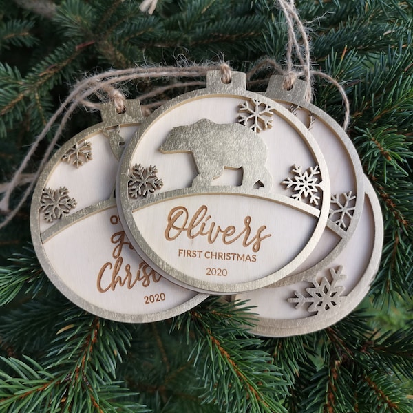 Pendentif de décoration de Noël personnalisé étiquettes-cadeaux de Noël boules de Noël personnalisées avec des noms découpés au laser, C1