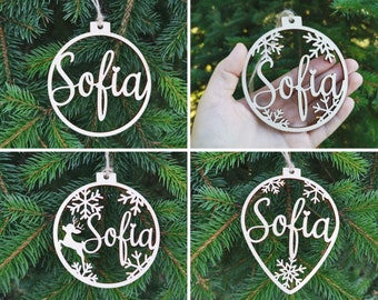 Personalised CHRISTMAS Pendants Laser Cut Wooden Personalized Christmas Bauble For Crafts And Decoration, C8