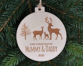 Christmas Gift for Mom and Dad CHRISTMAS Tree Bauble Pendant Decor Gift First CHRISTMAS as Mummy and Daddy Cute Reindeer Family, C23