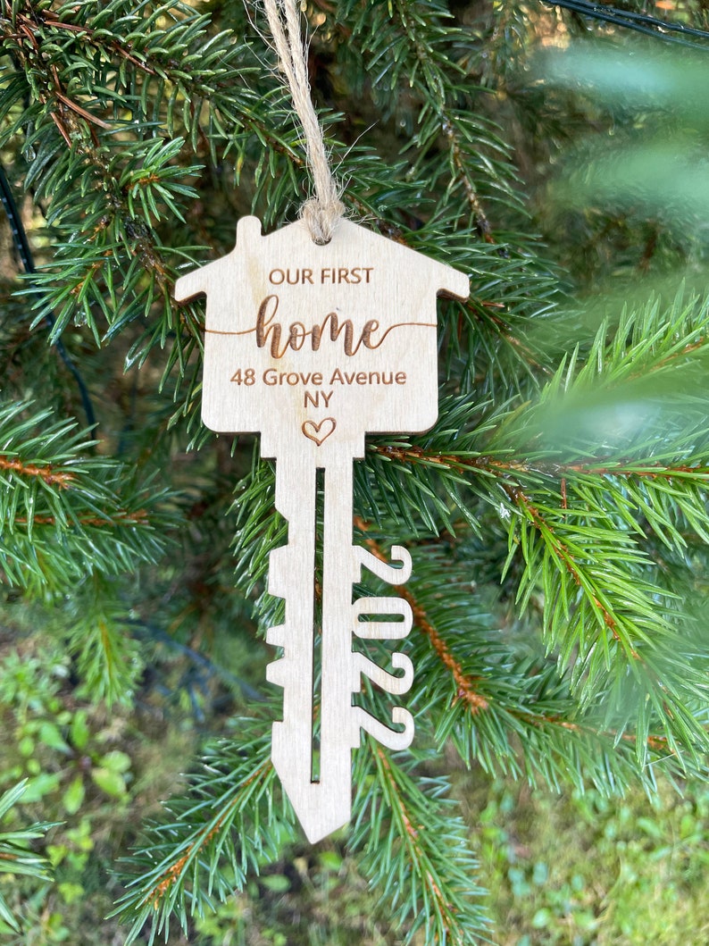 Our First Home Ornament, First Christmas in Our New Home Ornament, Christmas Key Ornament, New House Ornament, Wooden House Ornament , C32 image 3