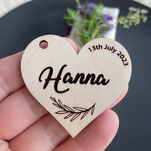Wooden Table Place Names, Wedding Heart Tag Place Setting, Wedding Favor, W4 image 1
