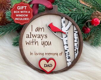 Cardinal PERSONALIZED Christmas Ornament with painted red birds on a birch tree, I am always with you, Remembrance Gift, BC13