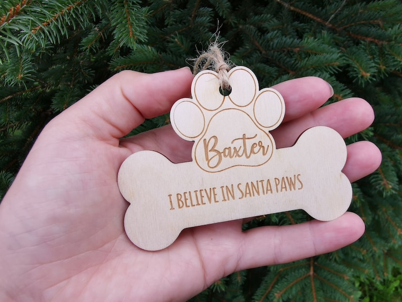 Dog Christmas Ornament Bone Paw Shape with Laser engraved Custom Name, Dog Custom Christmas Decoration Gift for Pet Lovers, A6 image 5