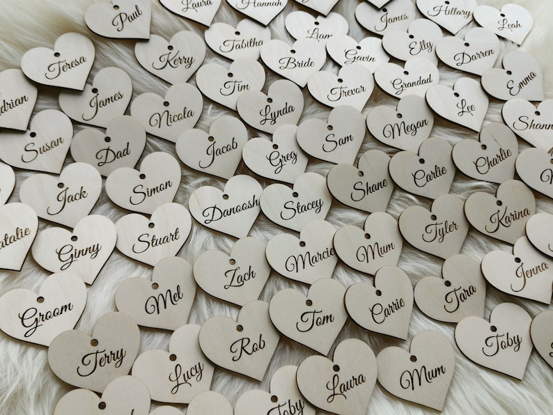 Personalized wooden heart place cards wedding favors. Wedding name tags place cards, L17 image 3
