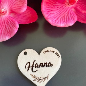 Wooden Table Place Names, Wedding Heart Tag Place Setting, Wedding Favor, W4 image 5