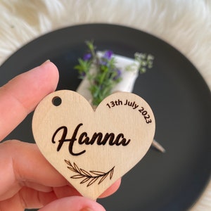 Wooden Table Place Names, Wedding Heart Tag Place Setting, Wedding Favor, W4 image 3