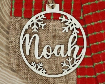 Custom Wooden Christmas Ornament - Personalized Name Bauble, Laser Cut Decor - Gift for Family, First Christmas, Christmas stocking charm