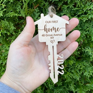 Our First Home Ornament, First Christmas in Our New Home Ornament, Christmas Key Ornament, New House Ornament, Wooden House Ornament , C32 image 1