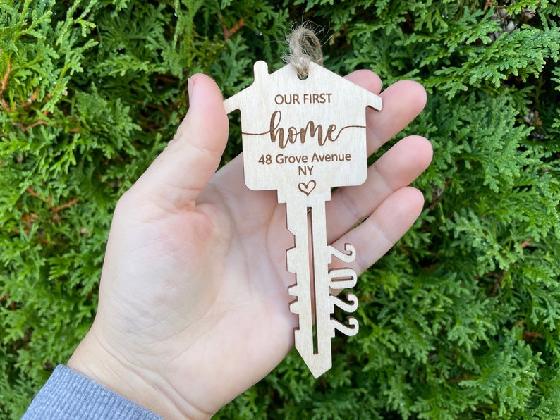 Our First Home Ornament, First Christmas in Our New Home Ornament, Christmas Key Ornament, New House Ornament, Wooden House Ornament , C32 image 1