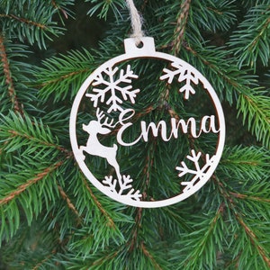 Personalized name CHRISTMAS ornaments Custom baubles set, Wooden PERSONALISED hanging gift, Laser cut snowflakes CHRISTMAS tree, C12 Style 3