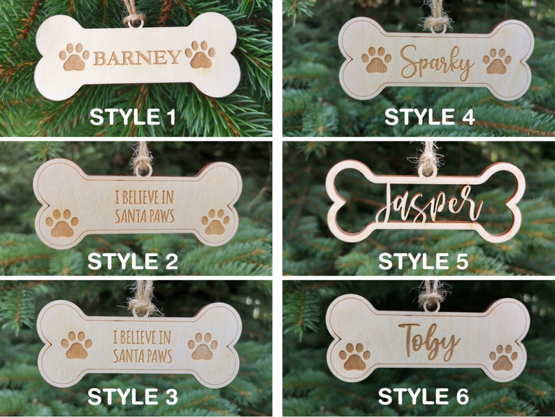 Nom personnalisé Chien Noël Ornement Bone Shape with Paw Print, Dog Custom Christmas Decoration for Pet Lovers, A5 image 1