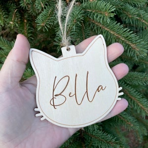 Custom Cat Name Christmas Tree Decor, Laser Cut Cat Name Christmas Bauble, CT4 Style 2