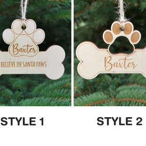 Dog Christmas Ornament Bone Paw Shape with Laser engraved Custom Name, Dog Custom Christmas Decoration Gift for Pet Lovers, A6 image 3