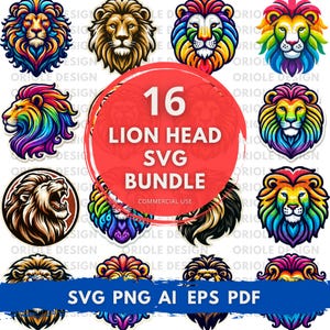 Lion Head SVG Bundle, Roaring Lion Clipart, Lion Silhouette Designs, Tribal Lion Art, Cricut & Silhouette Cut Files