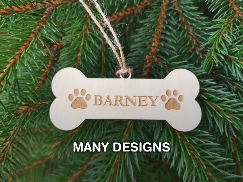 Nom personnalisé Chien Noël Ornement Bone Shape with Paw Print, Dog Custom Christmas Decoration for Pet Lovers, A5 Style 1