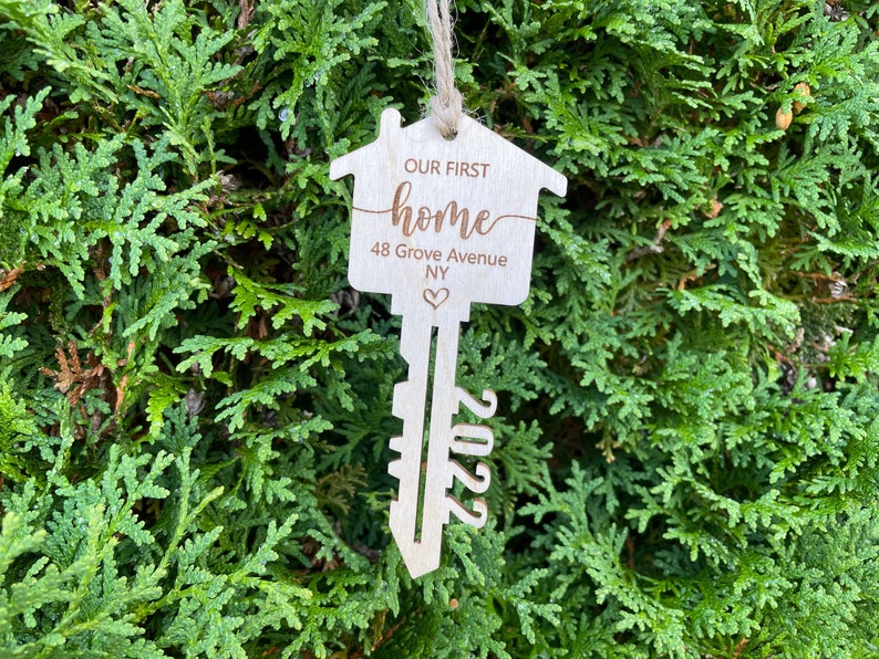 Our First Home Ornament, First Christmas in Our New Home Ornament, Christmas Key Ornament, New House Ornament, Wooden House Ornament , C32 image 2