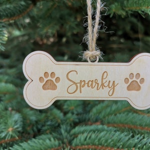 Nom personnalisé Chien Noël Ornement Bone Shape with Paw Print, Dog Custom Christmas Decoration for Pet Lovers, A5 Style 4