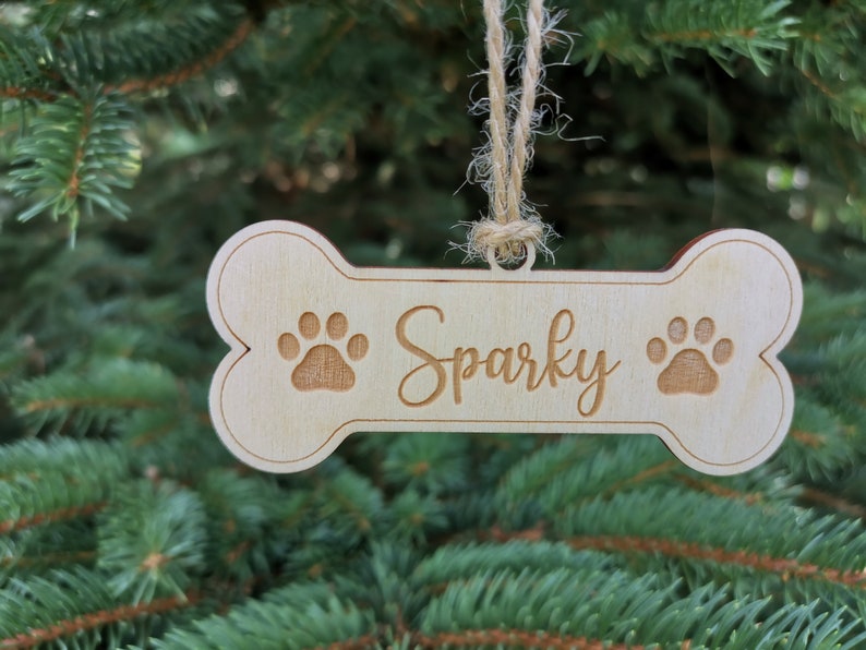 Nom personnalisé Chien Noël Ornement Bone Shape with Paw Print, Dog Custom Christmas Decoration for Pet Lovers, A5 Style 4