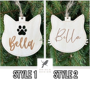Custom Cat Name Christmas Tree Decor, Laser Cut Cat Name Christmas Bauble, CT4 image 1