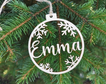 Personalized name CHRISTMAS ornaments Custom baubles set, Wooden PERSONALISED hanging gift, Laser cut snowflakes CHRISTMAS tree, C12