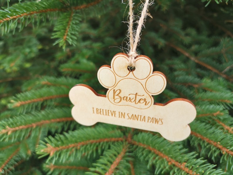 Dog Christmas Ornament Bone Paw Shape with Laser engraved Custom Name, Dog Custom Christmas Decoration Gift for Pet Lovers, A6 image 4