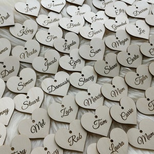 Personalized wooden heart place cards wedding favors. Wedding name tags place cards, L17 image 2